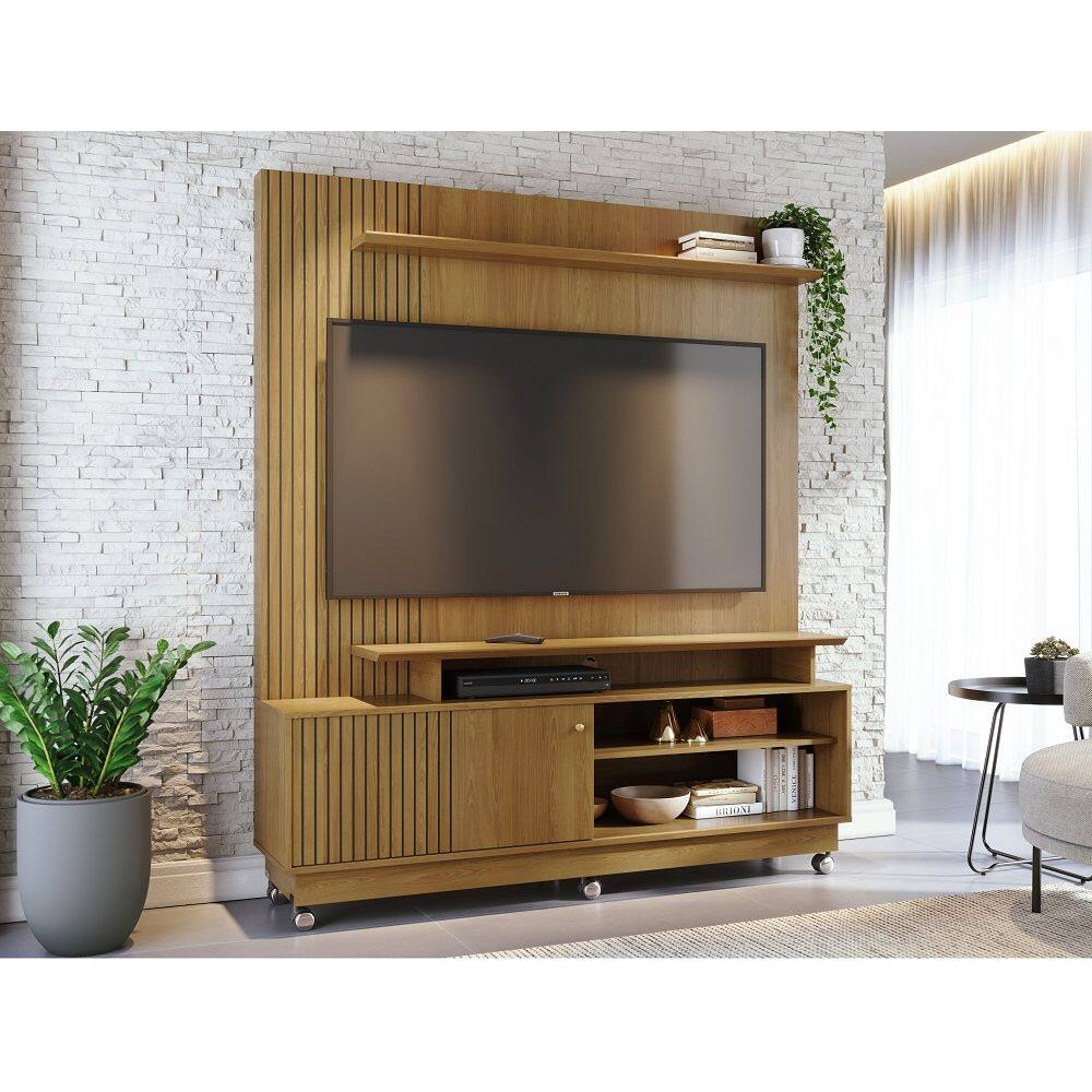 Home Theater Ares com Kit Rodizio Porta em MDF Frisado Para TV`s até 65 Polegadas - Cumaru Madetec