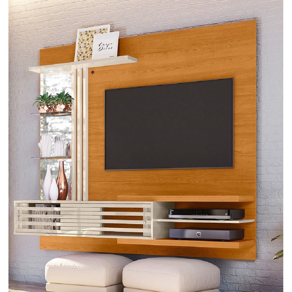 Bancada Suspensa com Painel Frizz Supreme C/ Iluminária de Led - Cinamomo/Off White Madetec