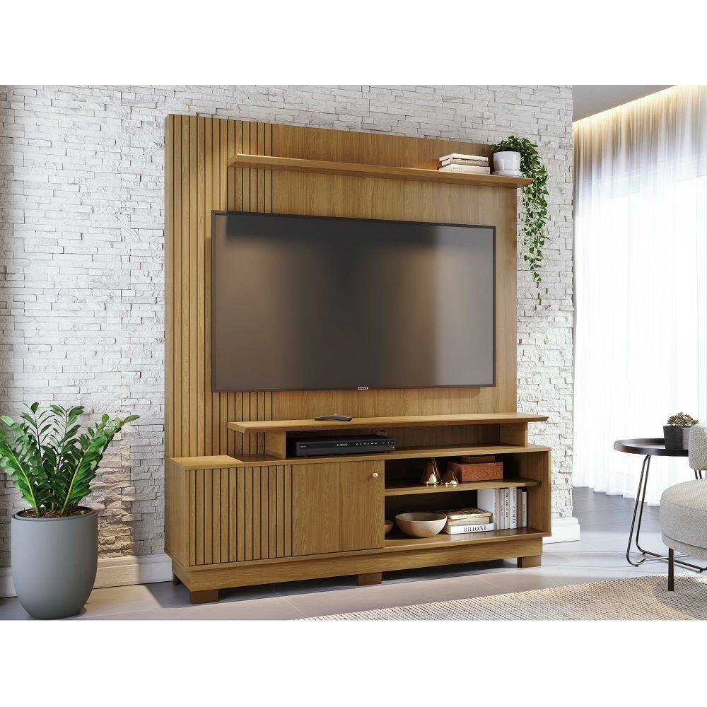 Home Theater Ares com Pés Porta em MDF Frisado Para TV`s até 65 Polegadas - Cumaru Madetec