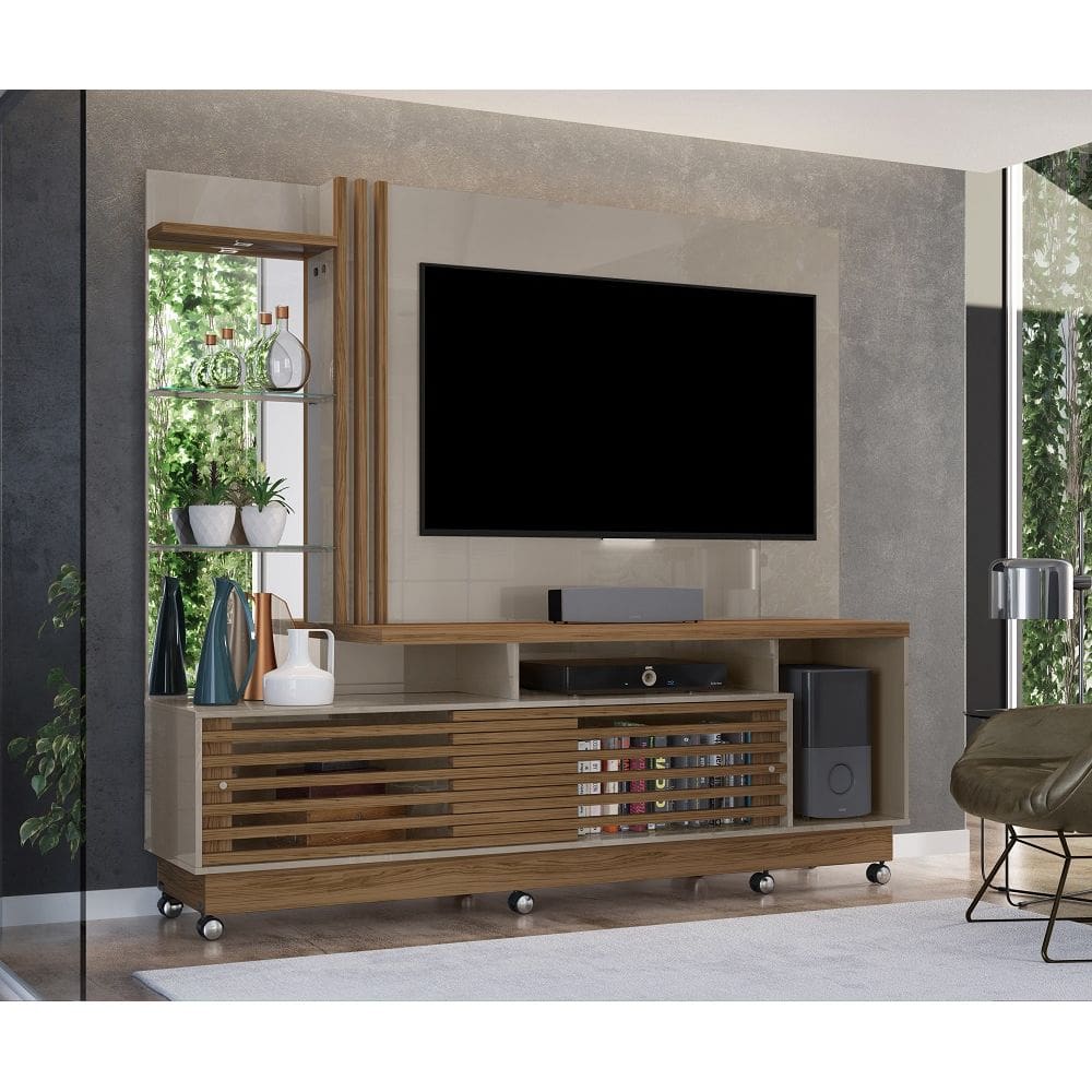 Home Theater Frizz Plus com Rodizío Portas Frizadas, Espero e Led - Fen-di/Naturale Madetec