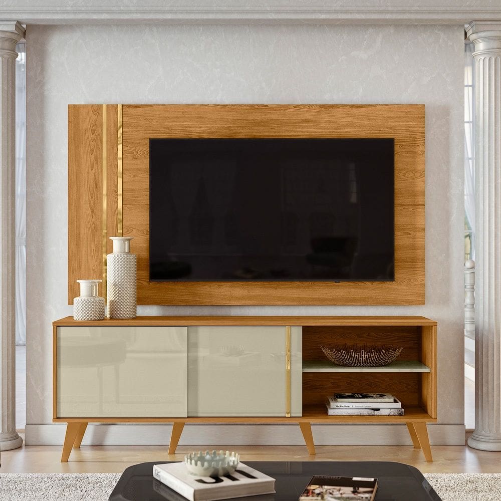 Rack com Painel para TV até 65 Polegadas 2 Portas Cronos - Camuru/Opala Madetec