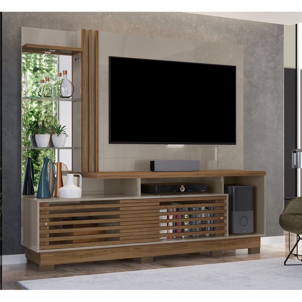 Home Theater Frizz Plus com Pés, Portas Frizadas, Espero e Led - Fen-di/Naturale Madetec