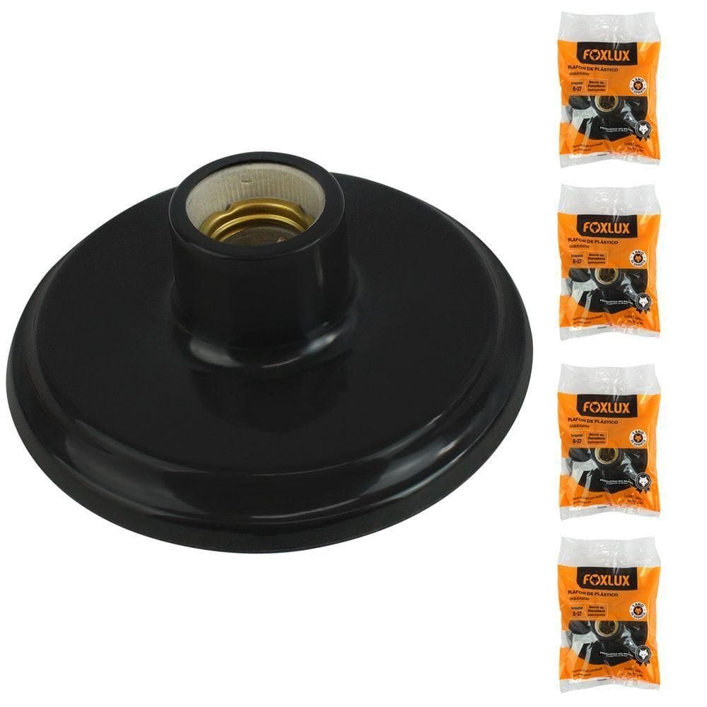 Kit 5 Plafon De Plástico Preto Bocal Porcelana E27 Foxlux