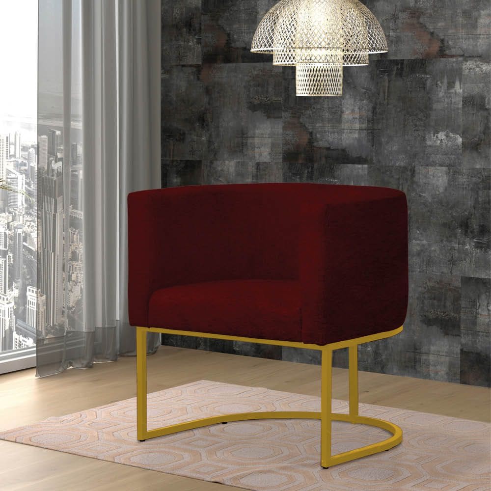 Poltrona Reforçada Decorativa Sala Gabriela Base Ferro Dourada Suede Marsala