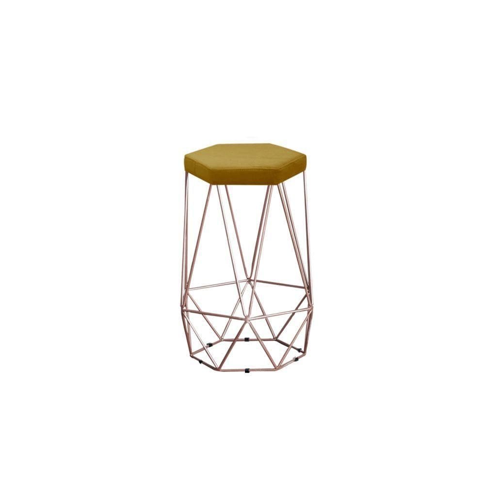 Banqueta Alta Decorativa Rubi Em Suede Com Armação Bronze