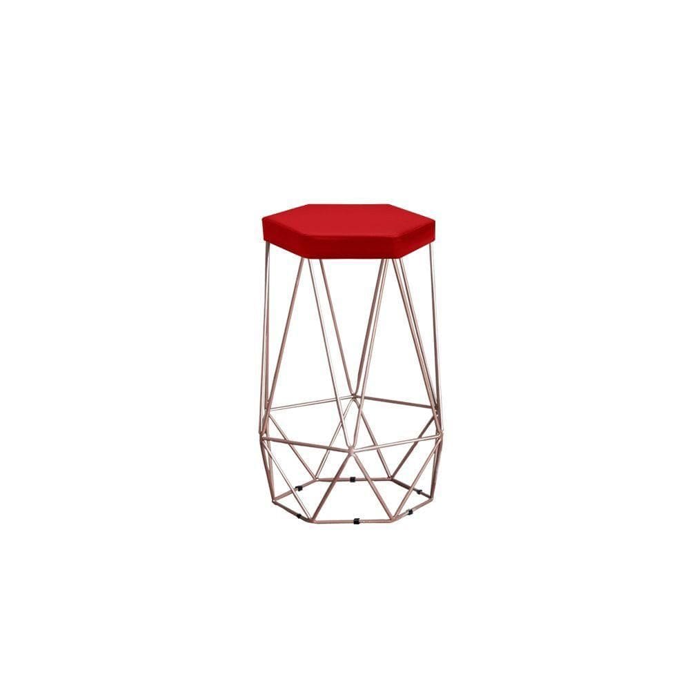 Banqueta Alta Decorativa Rubi Em Suede Com Armação Bronze