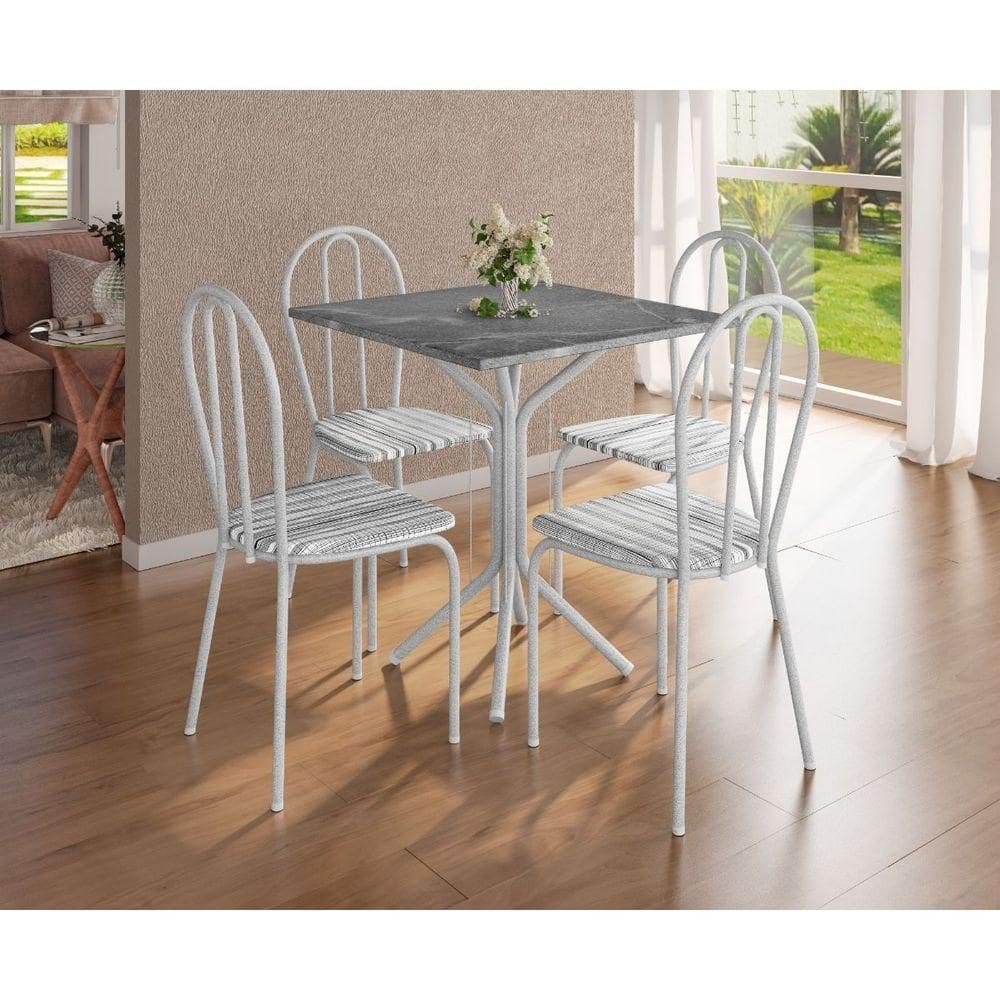 Conjunto Mesa Thais 4 Cadeiras 004 Base Branco Tampo Granito