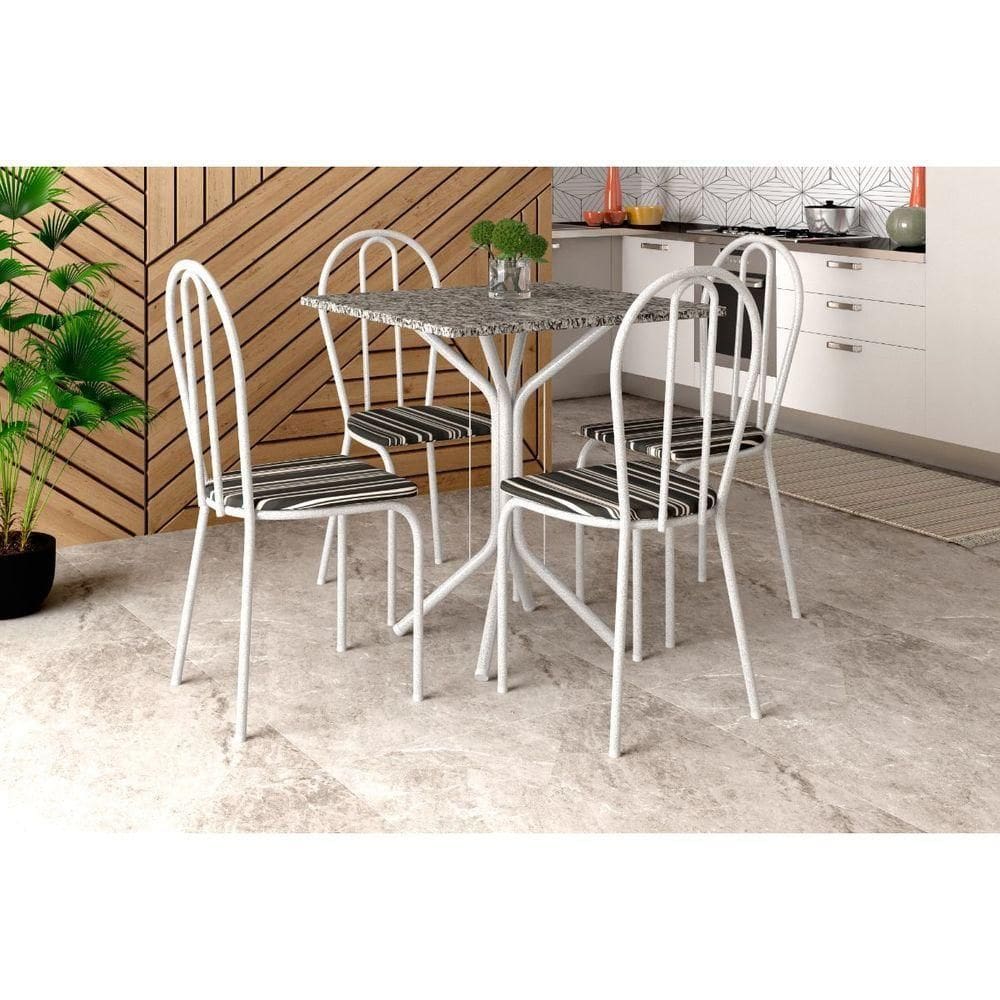 Conjunto Mesa Thais 4 Cadeiras 004 Base Branco Tampo Granito