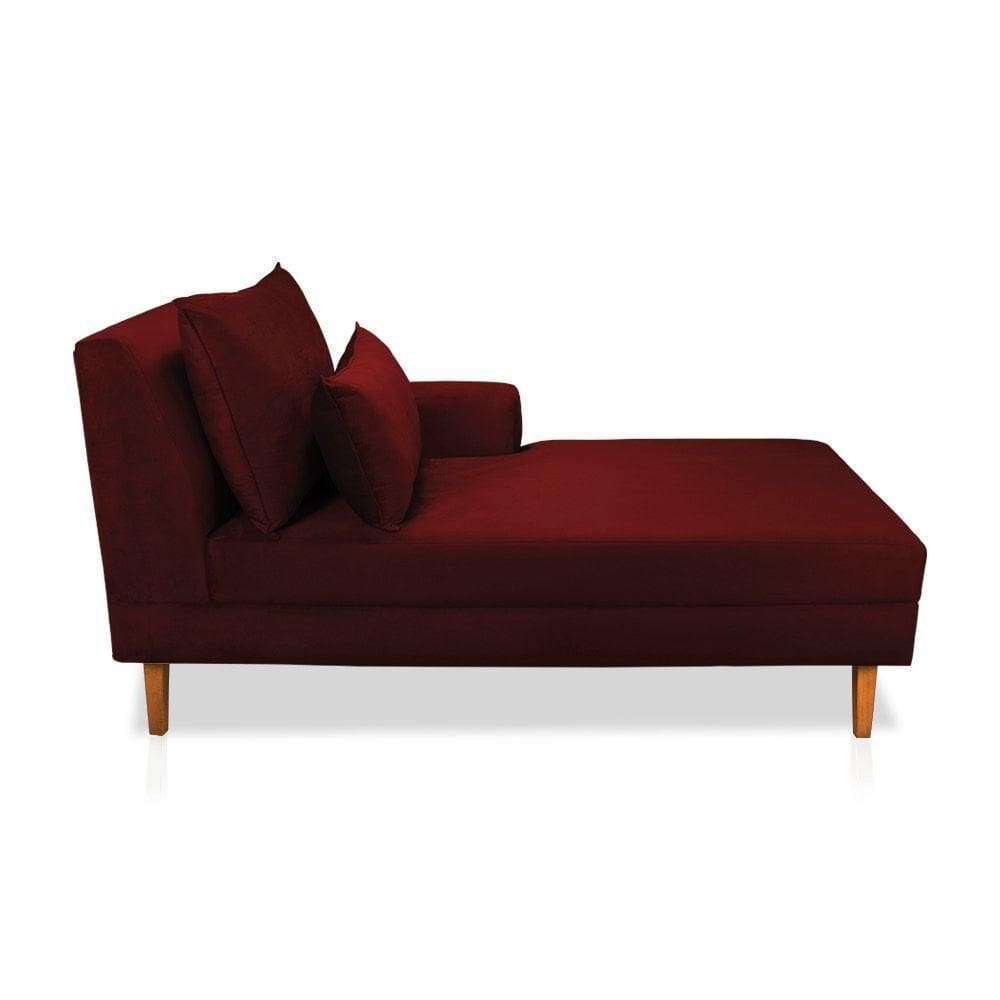 Divã Chaise Jade 1,60 Cm Pés Chanfrado Suede Bordô