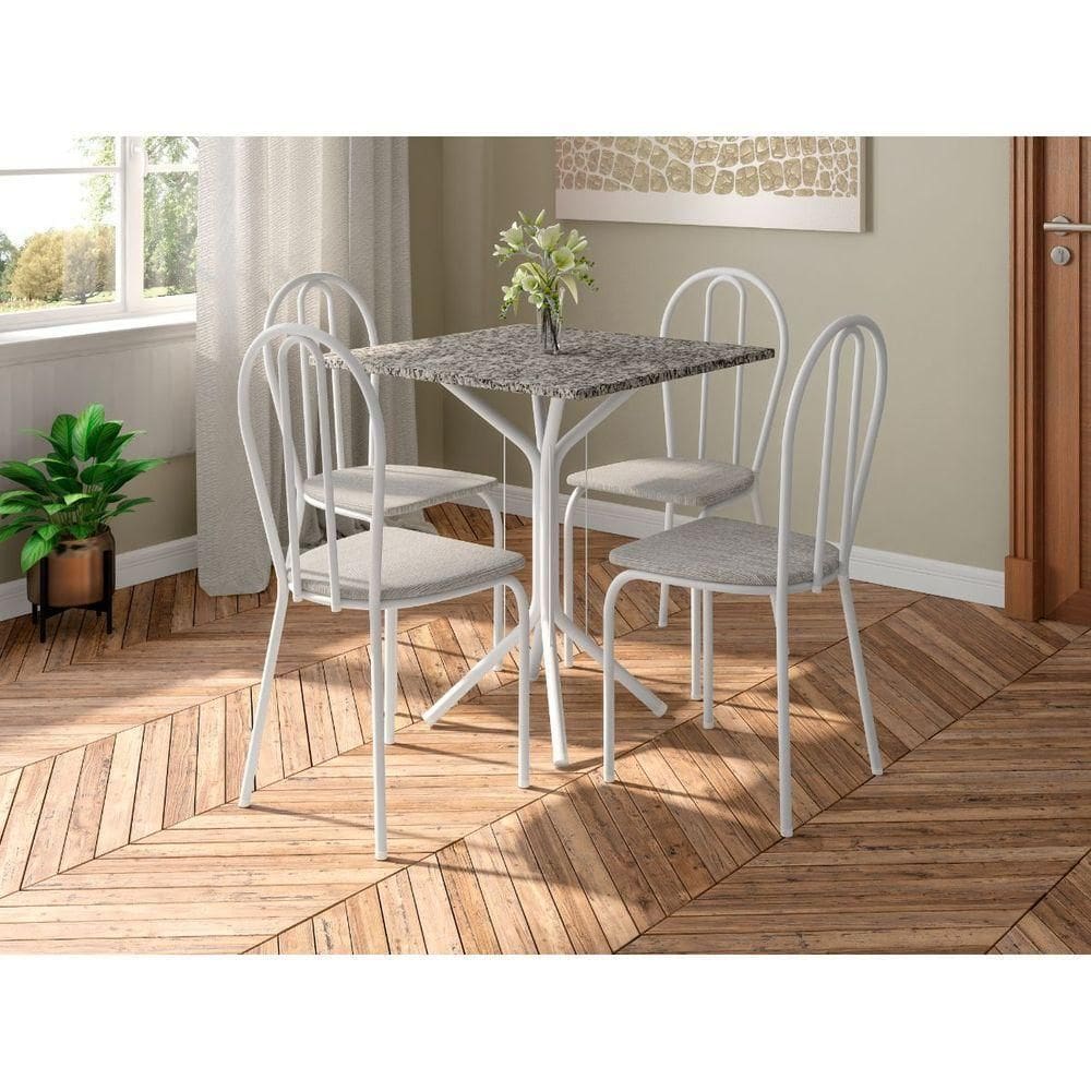 Conjunto Mesa Thais 4 Cadeiras 004 Base Branco Tampo Granito