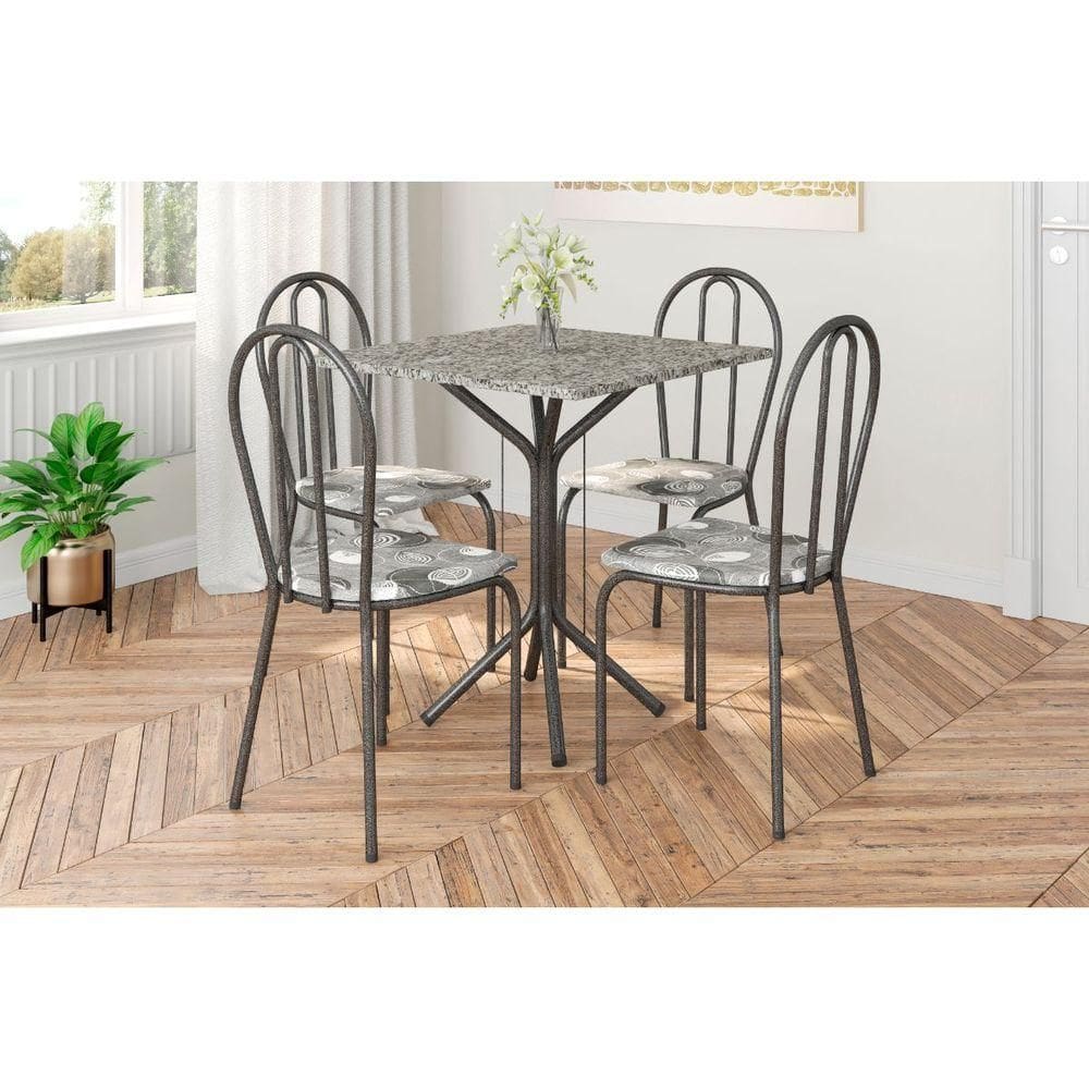 Conjunto Mesa Thais 4 Cadeiras 004 Base Preto Tampo Granito