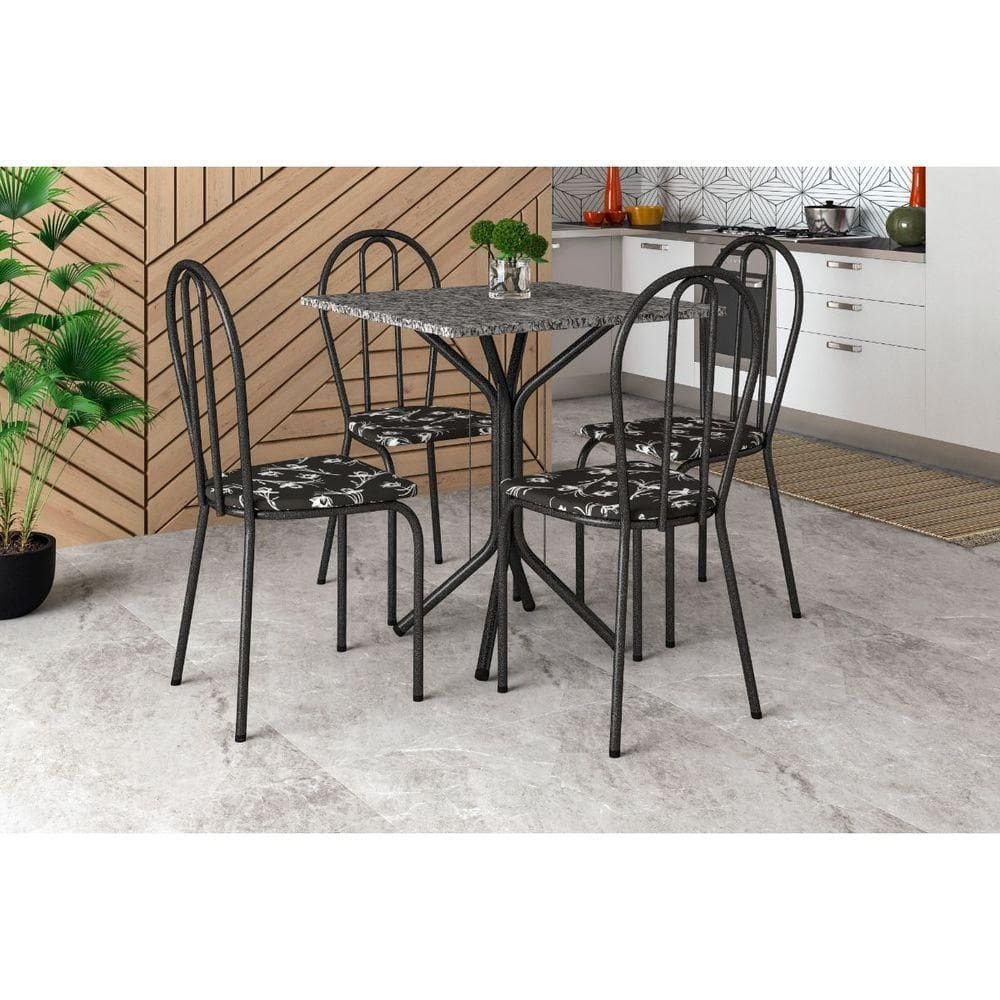 Conjunto Mesa Thais 4 Cadeiras 004 Base Preto Tampo Granito