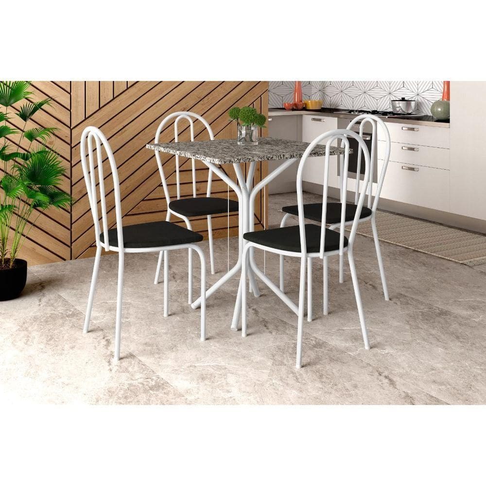 Conjunto Mesa Thais 4 Cadeiras 004 Base Branco Tampo Granito
