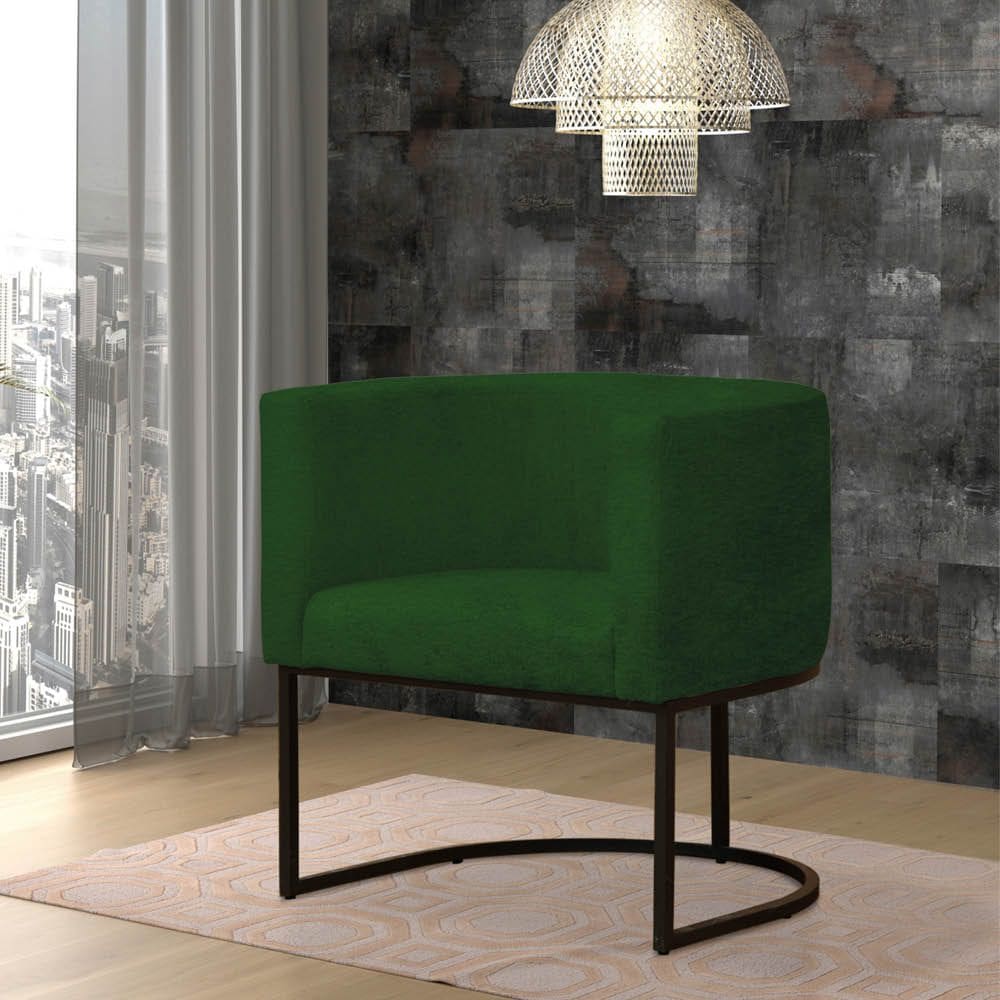 Poltrona Reforçada Decorativa Sala Gabriela Base Ferro Preta Suede Verde
