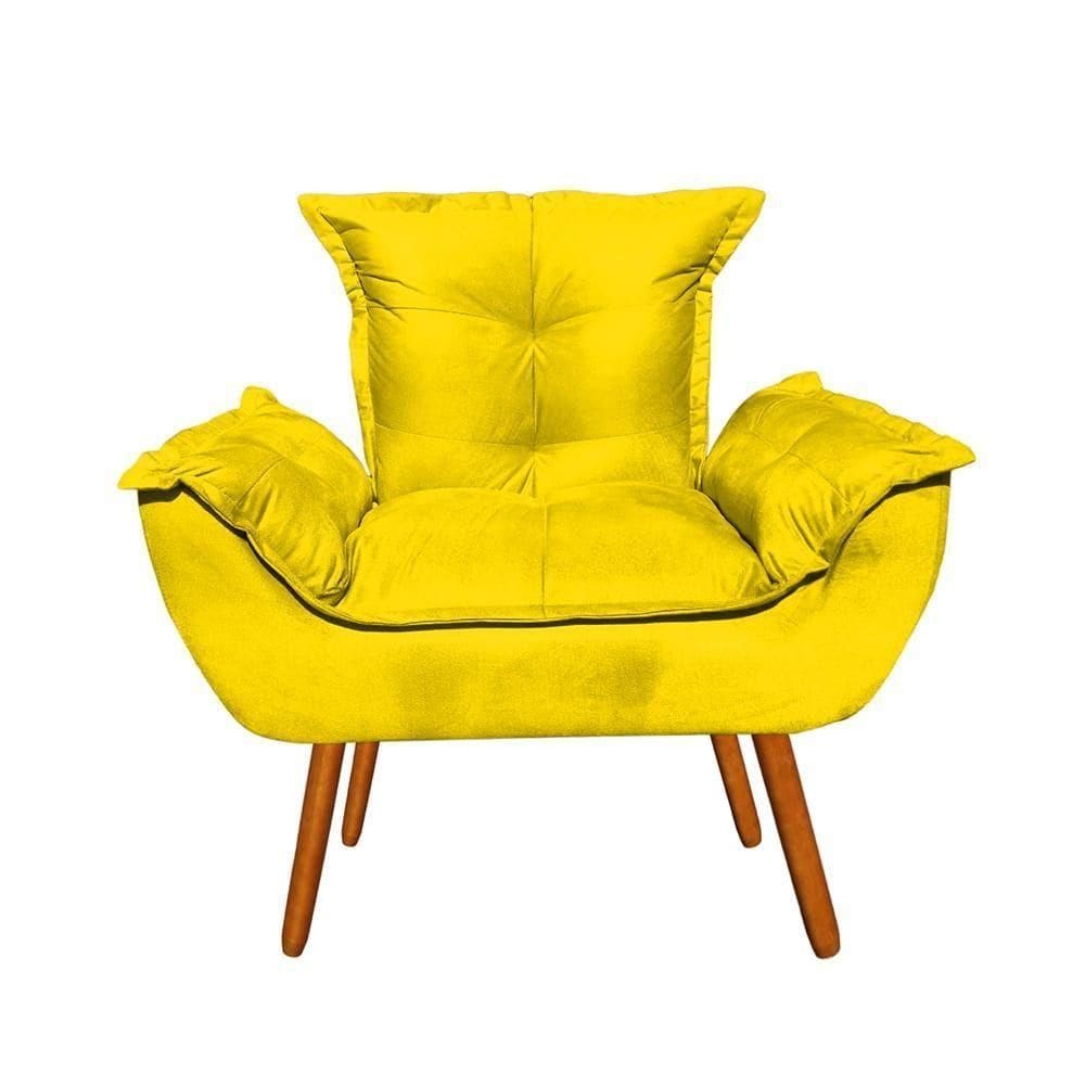 Poltrona Decorativa Opala Sala De Estar Suede Amarelo