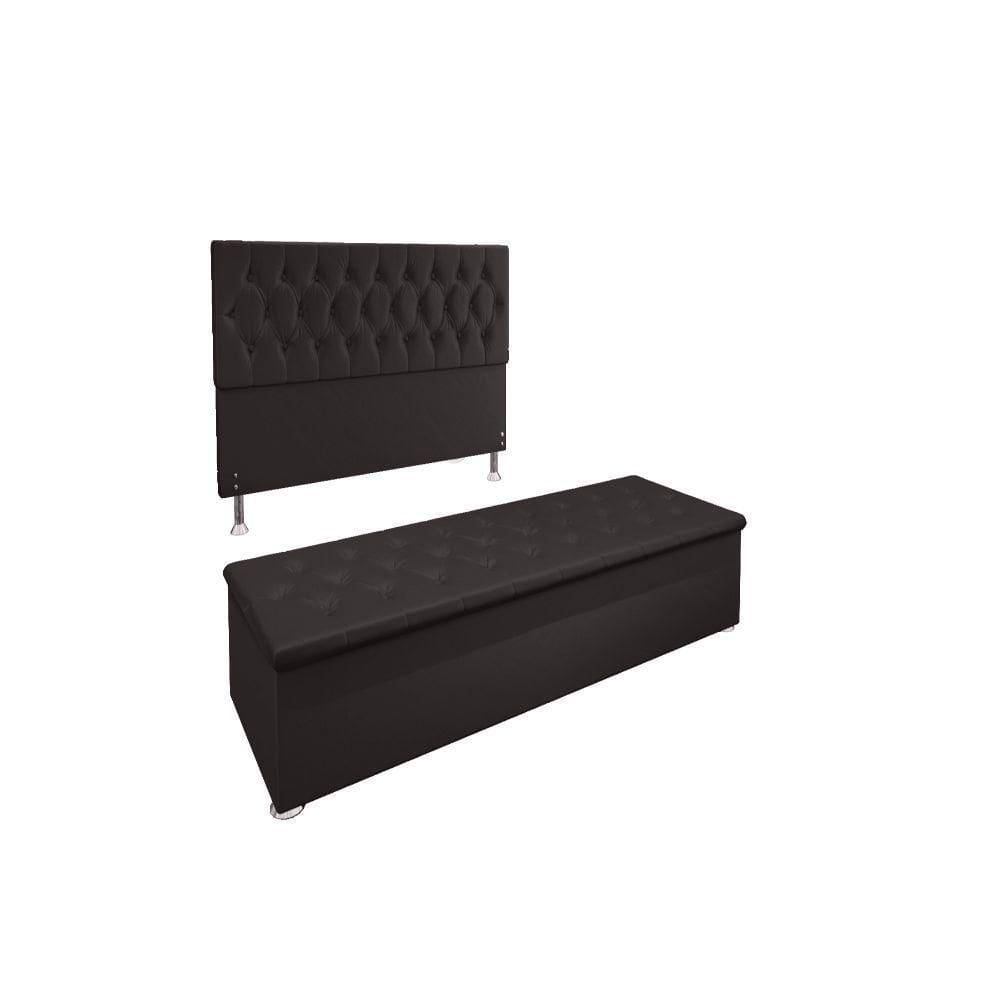 Kit Cabeceira Calçadeira Baú Casal 140cm Suede Marrom