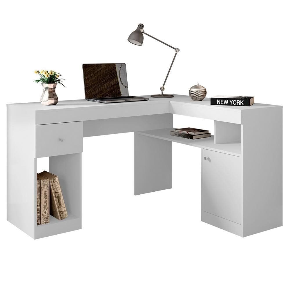 Mesa De Computador Com Porta E Gaveta Nilo Branco Fosco