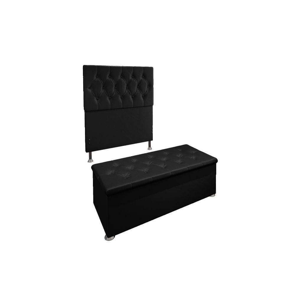 Kit Cabeceira Calçadeira Baú Solteiro 90m Suede Preto