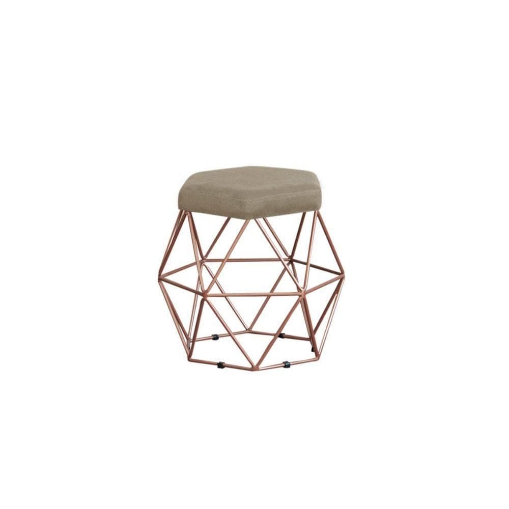 Puff Decorativo Onix Com Armação Bronze Para Sala Em Suede