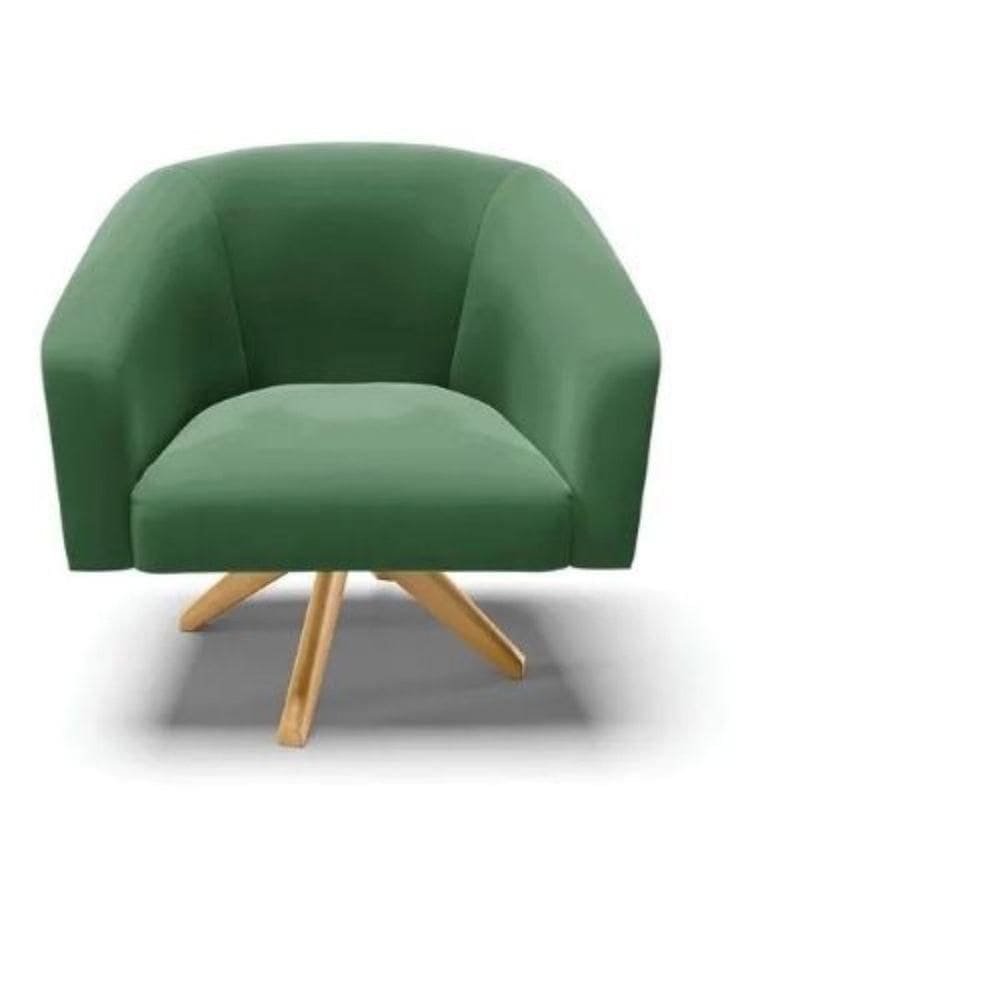 Poltrona Decorativa Stella Em Suede Com Base Em Madeira