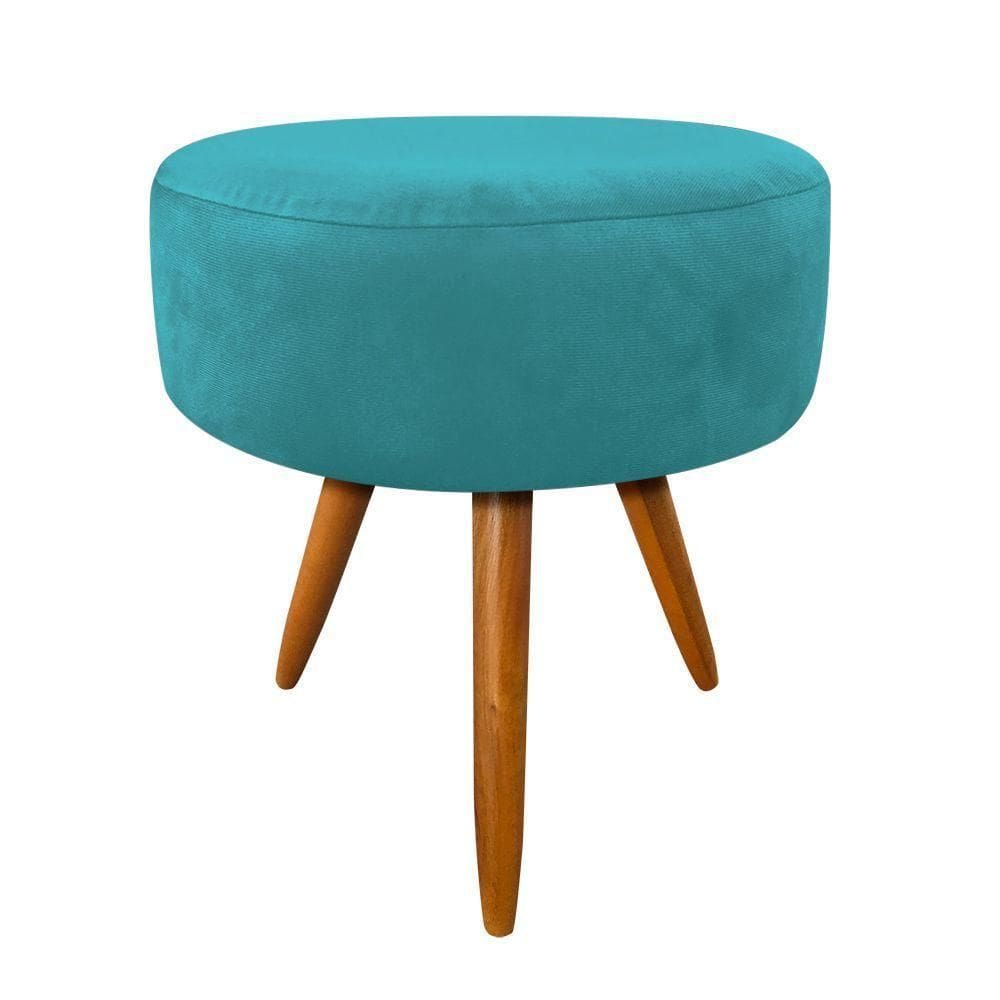 Puff Decorativo Banqueta Dóris Redondo Suede Azul Turquesa