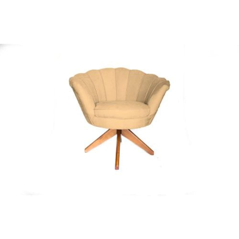 Poltrona Decorativa Pétala Suede Com Base Giratória Madeira