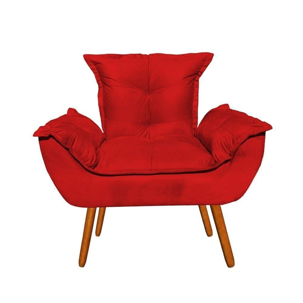 Poltrona Decorativa Opala Sala De Estar Suede Vermelho