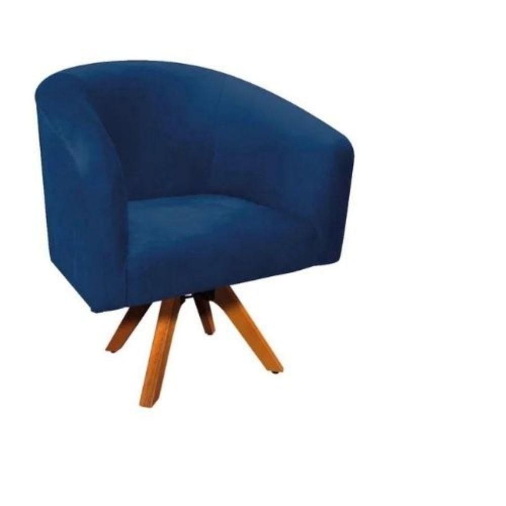 Poltrona Decorativa Stella Em Suede Com Base Em Madeira
