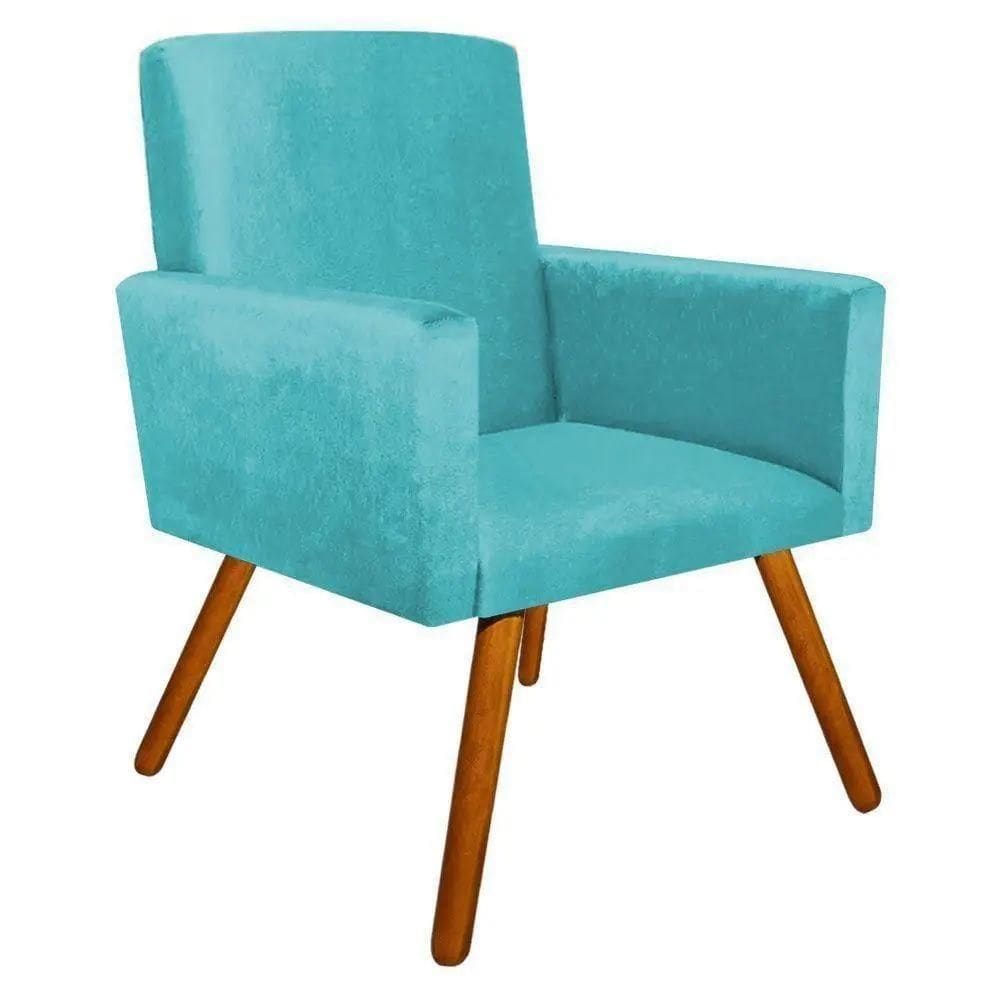 Poltrona Decorativa Nina Escritório Suede Azul Turquesa