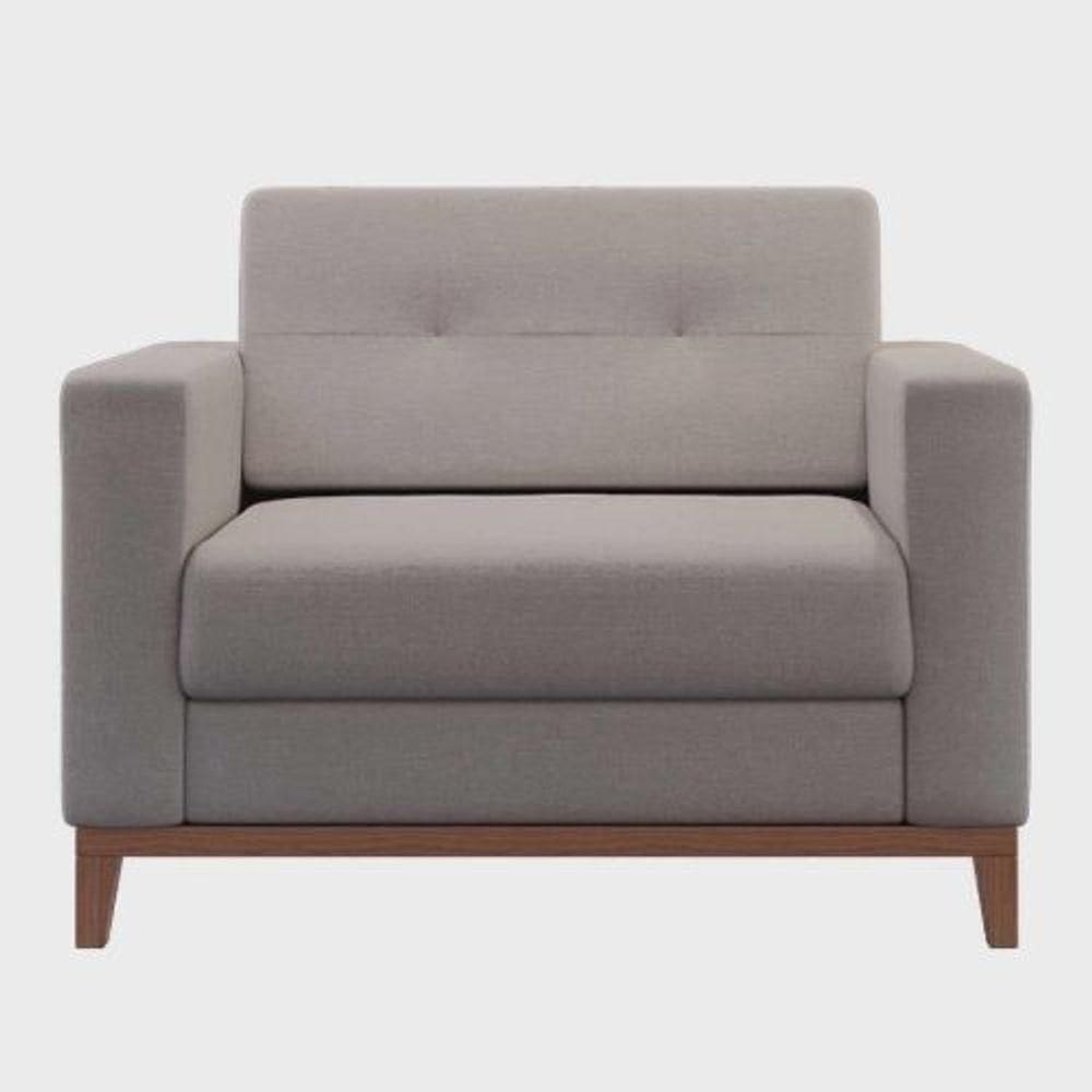 Poltrona Living Tecido Linho Base Madeira Para Sala
