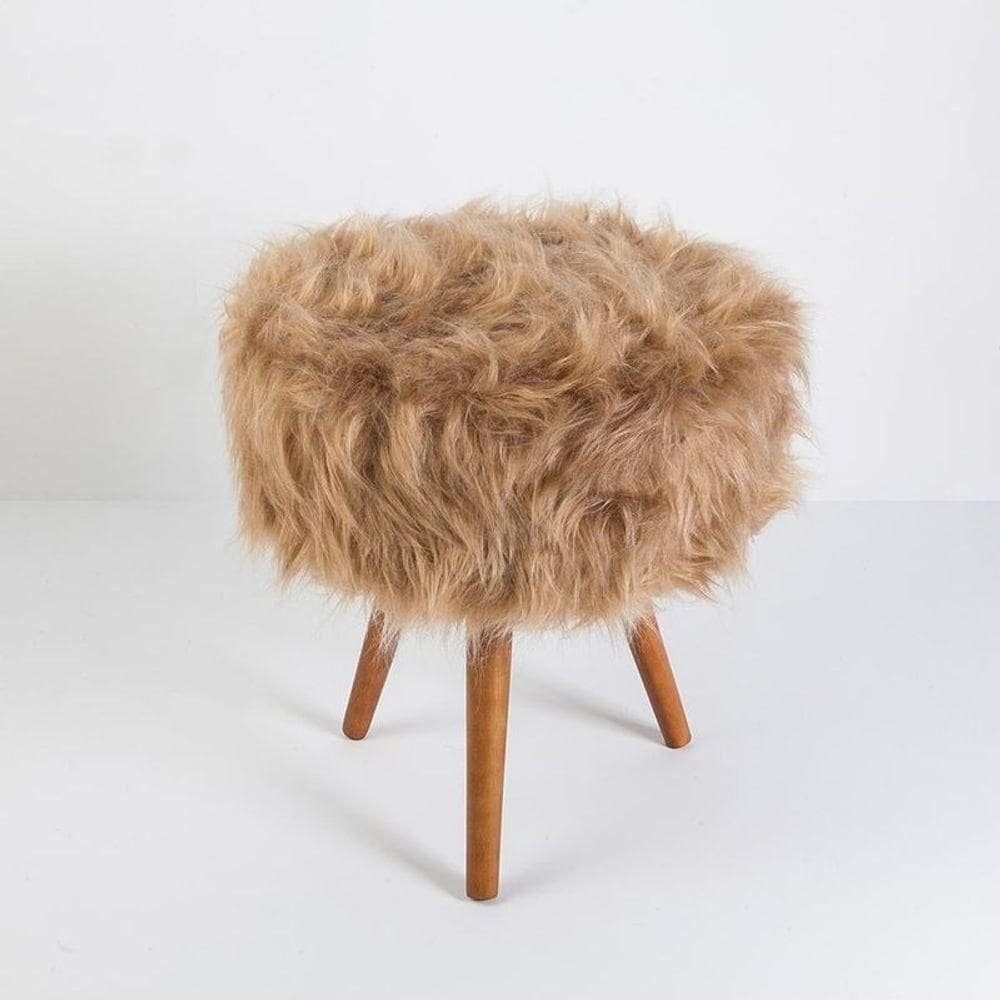 Puff Decorativo Banqueta Dóris Redondo Pelúcia Marrom