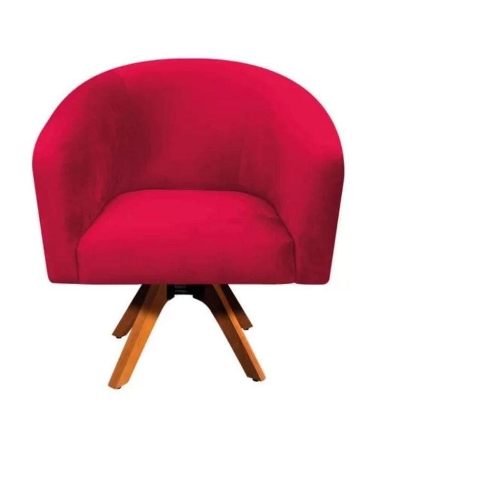 Poltrona Decorativa Stella Em Suede Com Base Em Madeira
