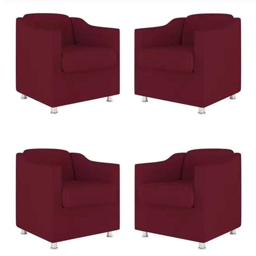 Kit 4 Poltronas Bia Decorativa Reforçada Recepção Clinica Salão Sala De Estar Suede Marsala