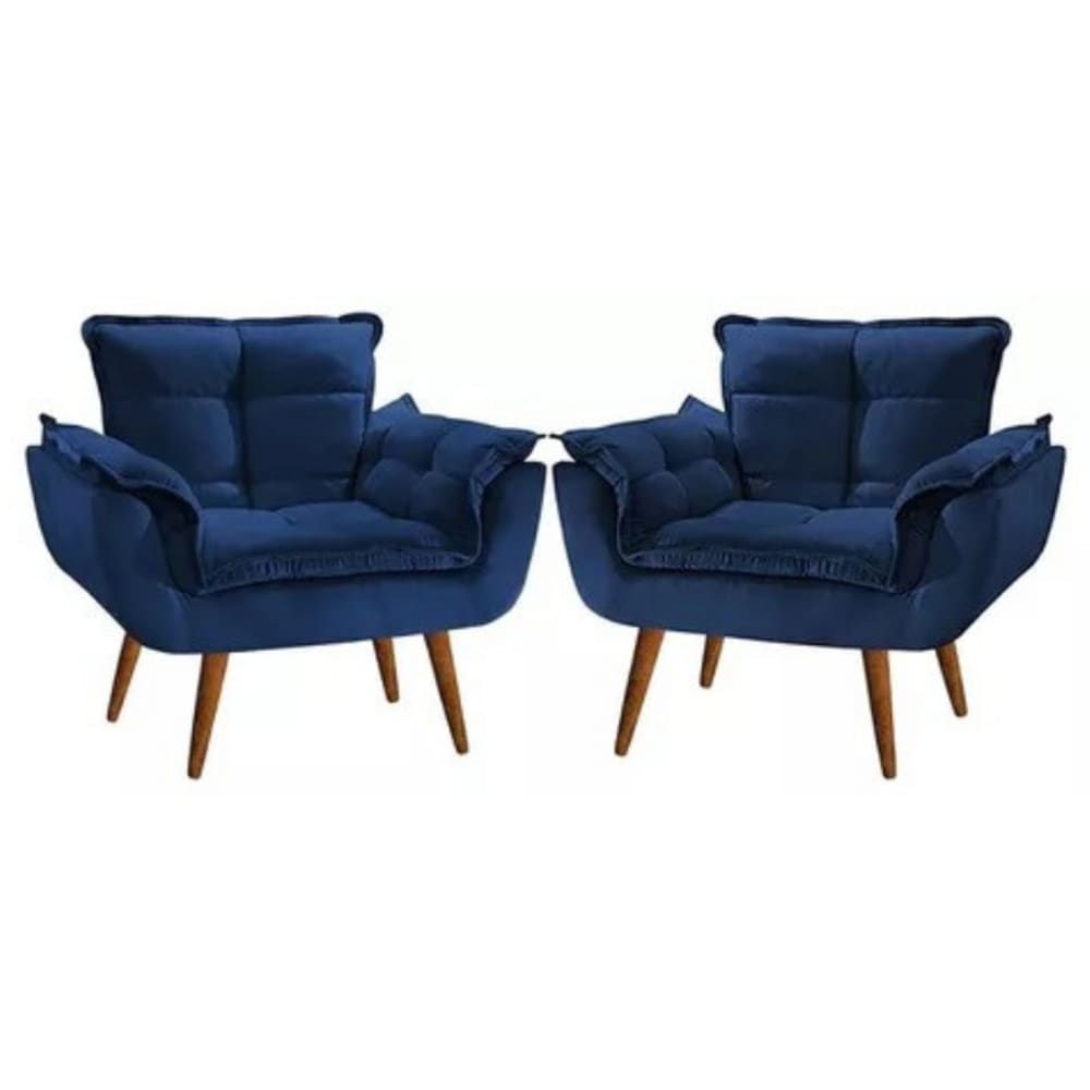 Kit 2 Poltronas Opalla Decorativa Reforçada Recepção Sala De Estar Suede Azul Marinho
