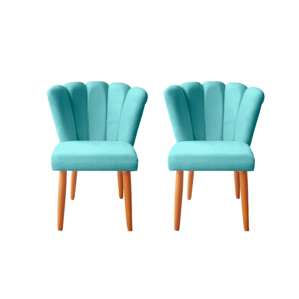 Kit 2 Cadeiras Poltrona Sala de Jantar Penteadeira Reforçada Decorativa Pétala Suede Azul Tifany