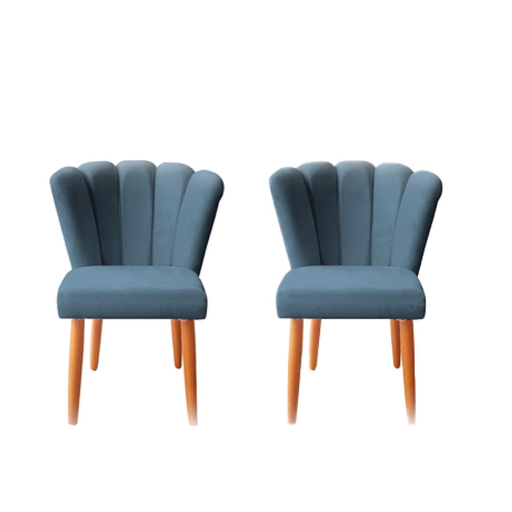 Kit 2 Cadeiras Poltrona Sala de Jantar Penteadeira Reforçada Decorativa Pétala Suede Azul Marinho
