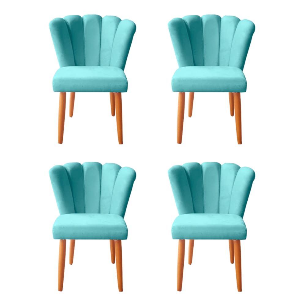 Kit 4 Cadeiras Poltrona Sala de Jantar Penteadeira Reforçada Decorativa Pétala Suede Azul Tifany