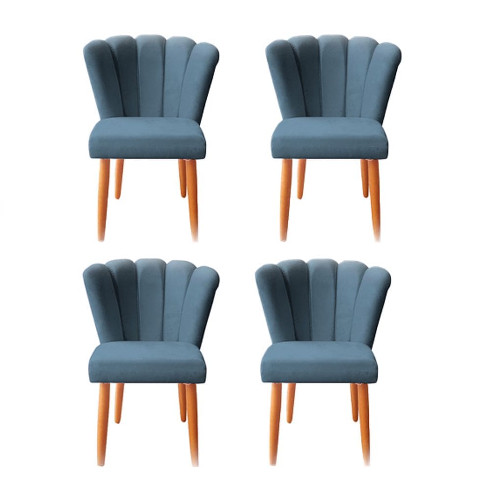 Kit 4 Cadeiras Poltrona Sala de Jantar Penteadeira Reforçada Decorativa Pétala Suede Azul Marinho