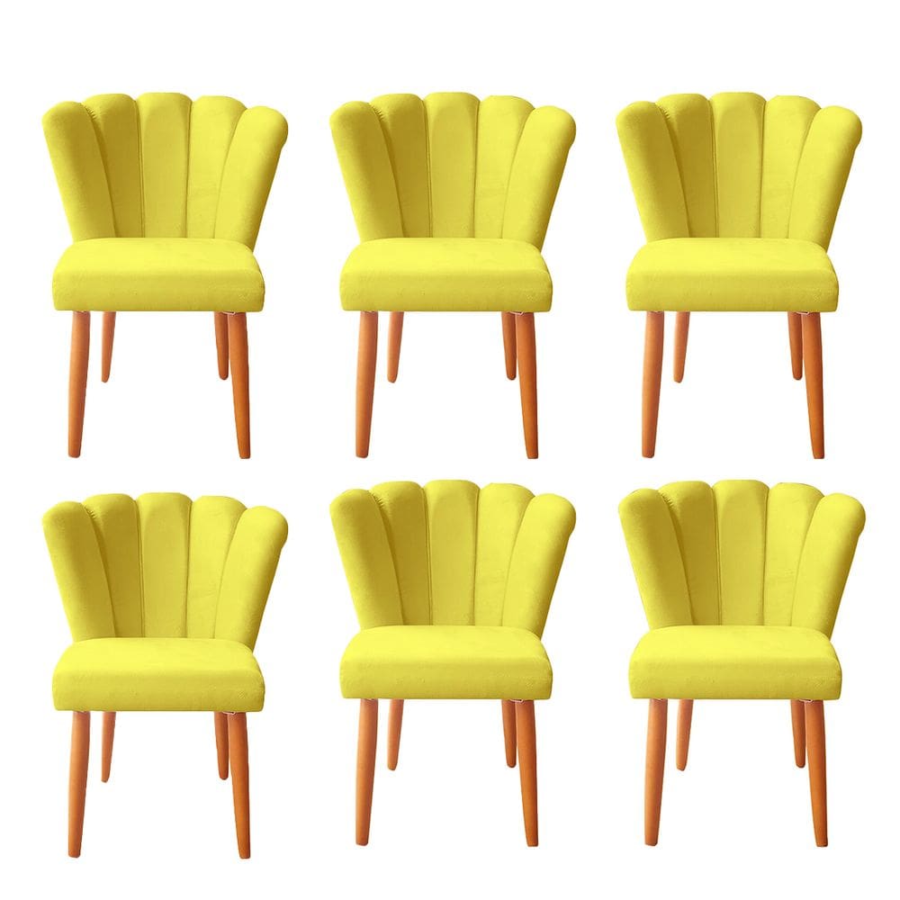 Kit 6 Cadeiras Poltrona Sala de Jantar Penteadeira Reforçada Decorativa Pétala Suede Amarelo