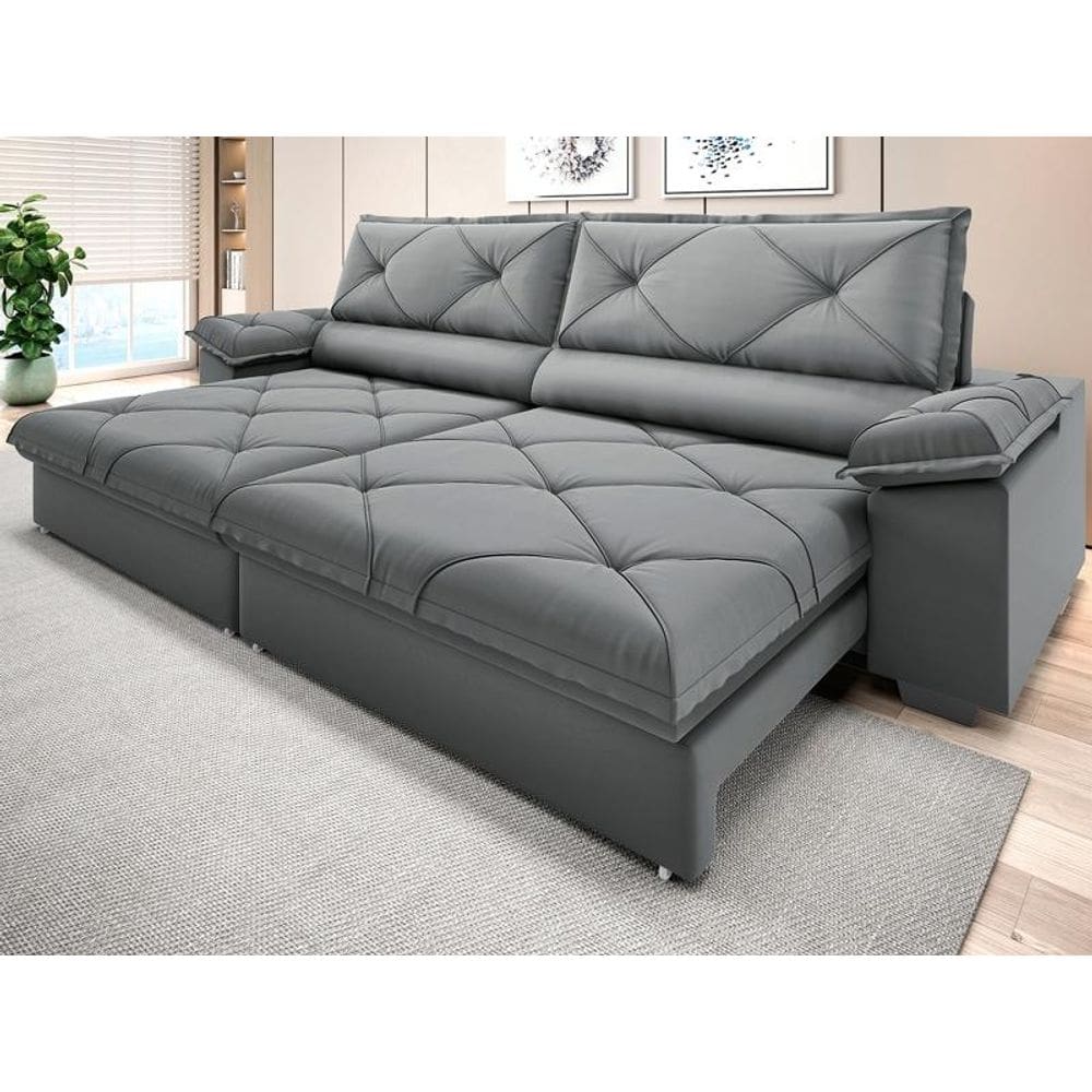 Sofá com Carregador USB e Molas no Assento Retrátil Reclinável Nice 2,50m Velosuede - NETSOFAS