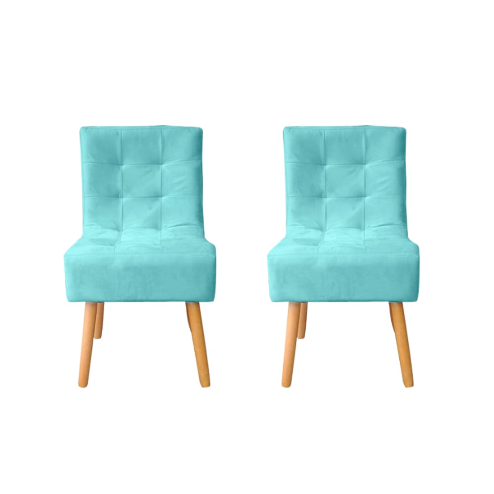 Kit 2 Cadeiras Poltrona Sala de Jantar Penteadeira Reforçada Decorativa Liz Suede Azul Tifany