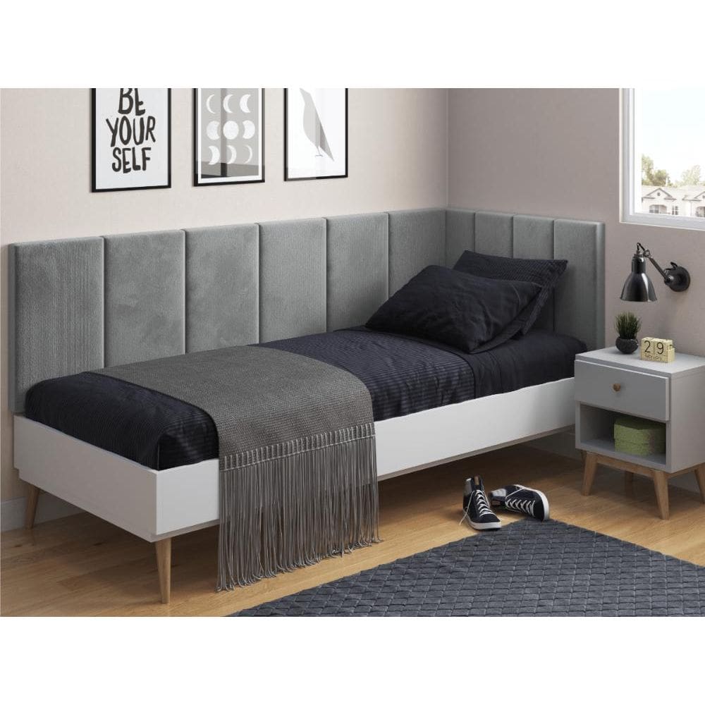 Conjunto de Cabeceira Solteiro Clara Proteção Lateral Cinza Suede