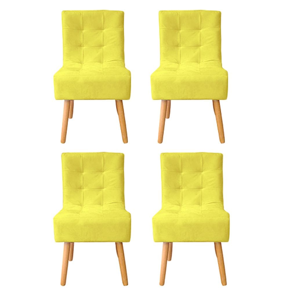 Kit 4 Cadeiras Poltrona Sala de Jantar Penteadeira Reforçada Decorativa Liz Suede Amarelo