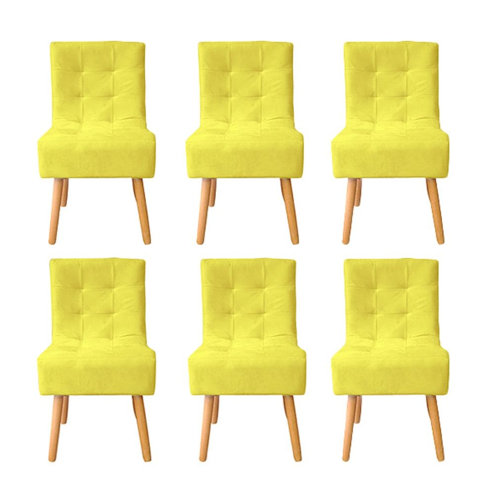 Kit 6 Cadeiras Poltrona Sala de Jantar Penteadeira Reforçada Decorativa Liz Suede Amarelo