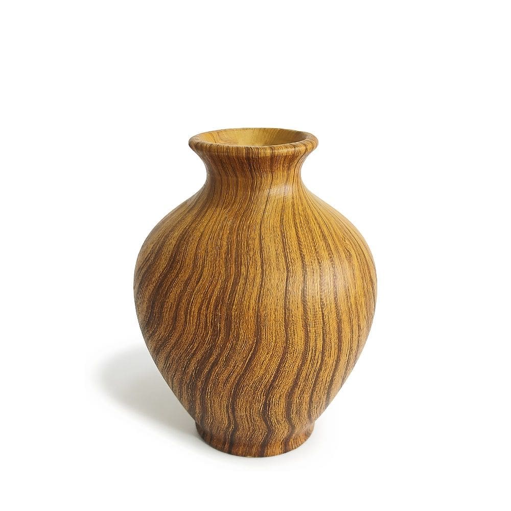 Mini Vaso Redondo de Cerâmica com Estilo Madeira Decorativo 12x9cm