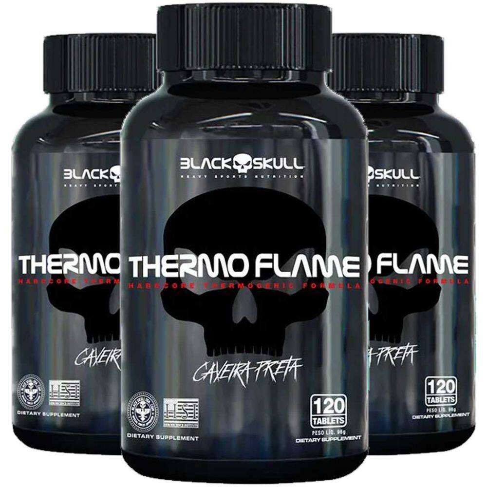 3x Thermo Flame Termogênico 120 Tab Cada Black Skull