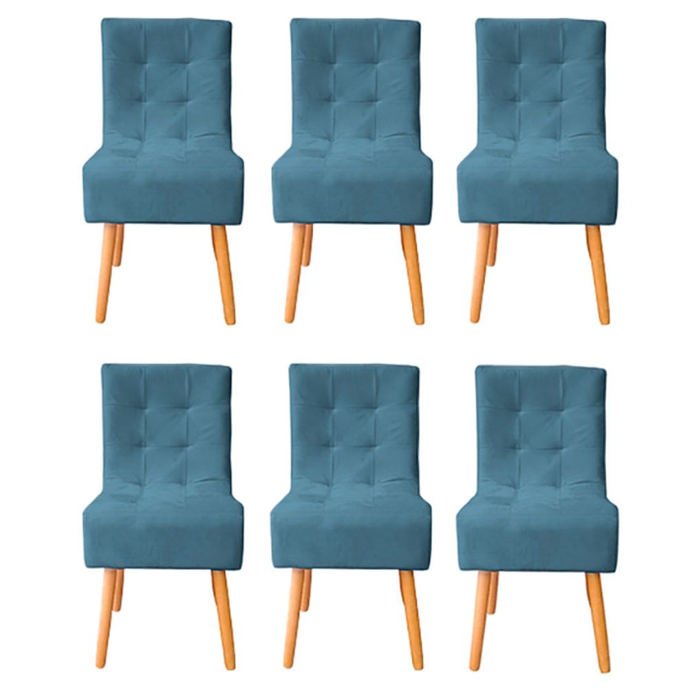 Kit 6 Cadeiras Poltrona Sala de Jantar Penteadeira Reforçada Decorativa Liz Suede Azul Marinho