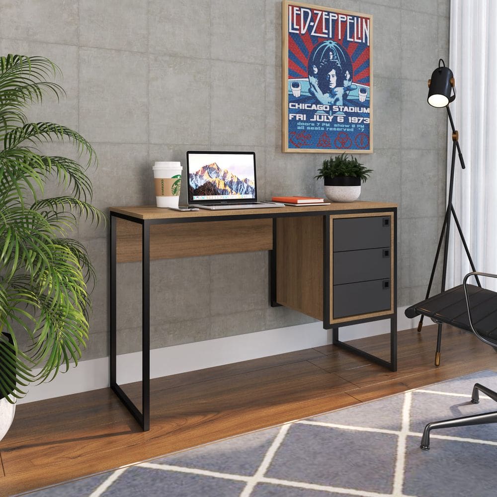 Mesa para Computador com 3 Gavetas Industrial 120cm OF002 Grafite