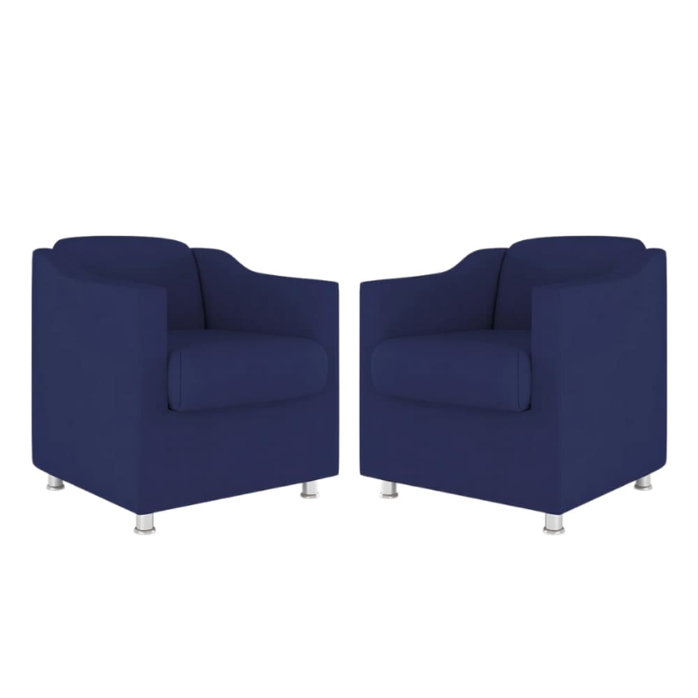 Kit 2 Poltronas Bia Decorativa Reforçada Recepção Clinica Salão Sala De Estar Suede Azul Marinho