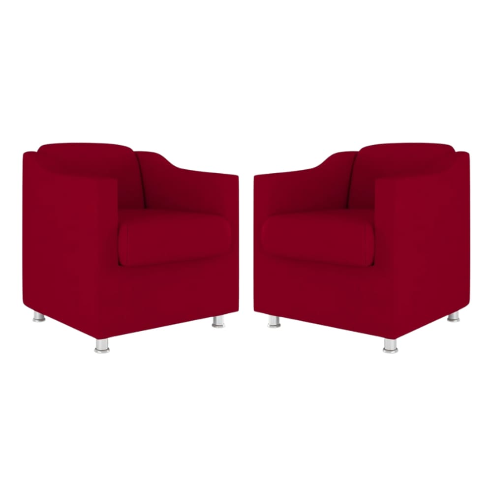 Kit 2 Poltronas Bia Decorativa Reforçada Recepção Clinica Salão Sala De Estar Suede Vermelho
